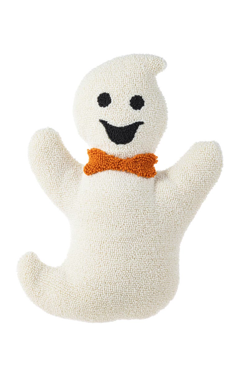 Glitzhome Halloween Hooked Ghost Skeleton Cat Shaped Pillow, Main, color, White