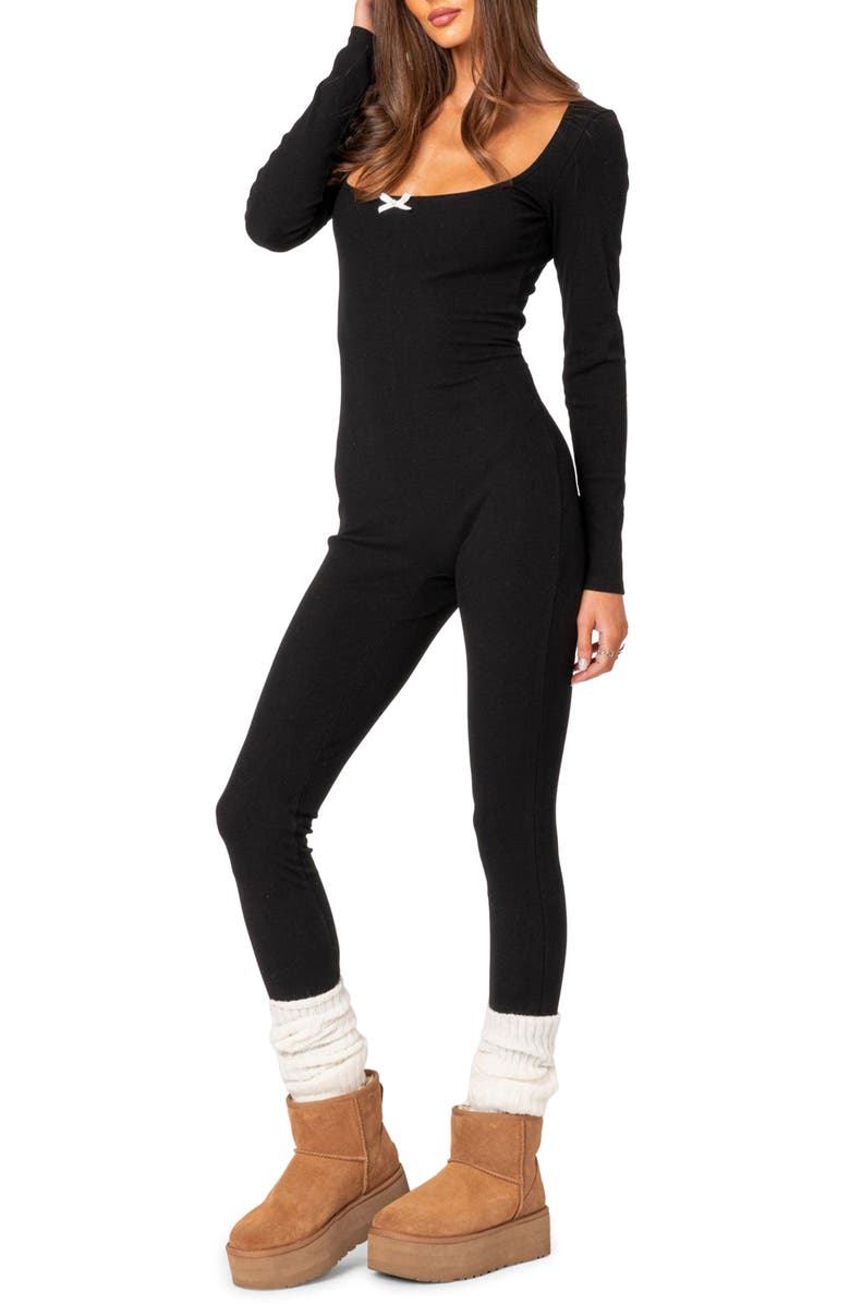 EDIKTED Cloud 9 Long Sleeve Rib Jumpsuit, Alternate, color,