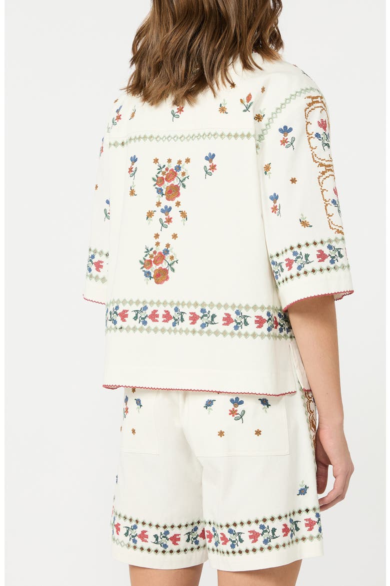 Farsa Embroidery Detail Cotton Button-Up Shirt, Alternate, color, WHITE