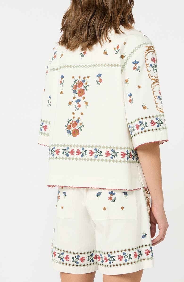 Weekend Max Mara Farsa Embroidery Detail Cotton Button-Up Shirt, Alternate, color, White