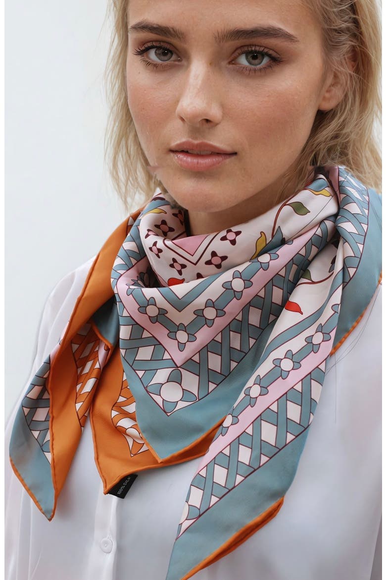 Double Sided Silk Scarf of Tropical Love, Alternate, color, Orange