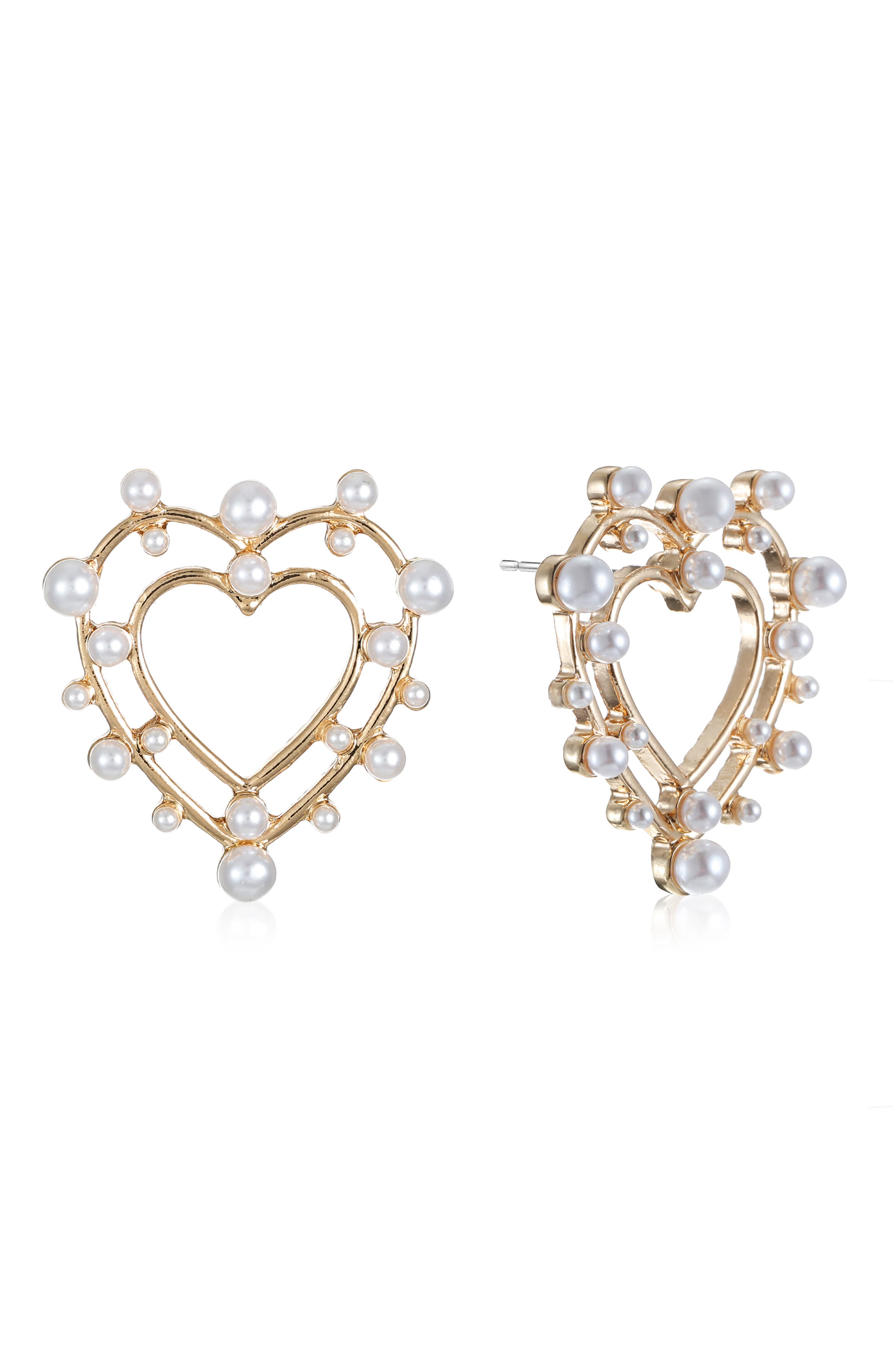 Ettika Faux Pearl Heart Drop Earrings