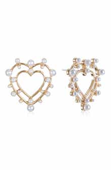 Ettika Faux Pearl Heart Drop Earrings