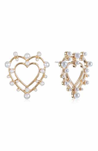 Ettika Faux Pearl Heart Drop Earrings