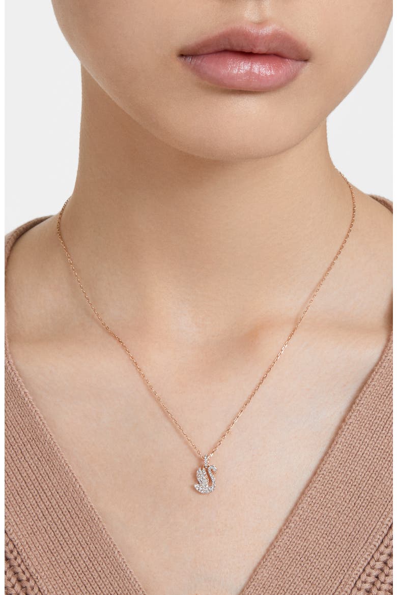 Pavé Crystal Swan Pendant Necklace, Alternate, color, WHITE/ ROSE GOLD