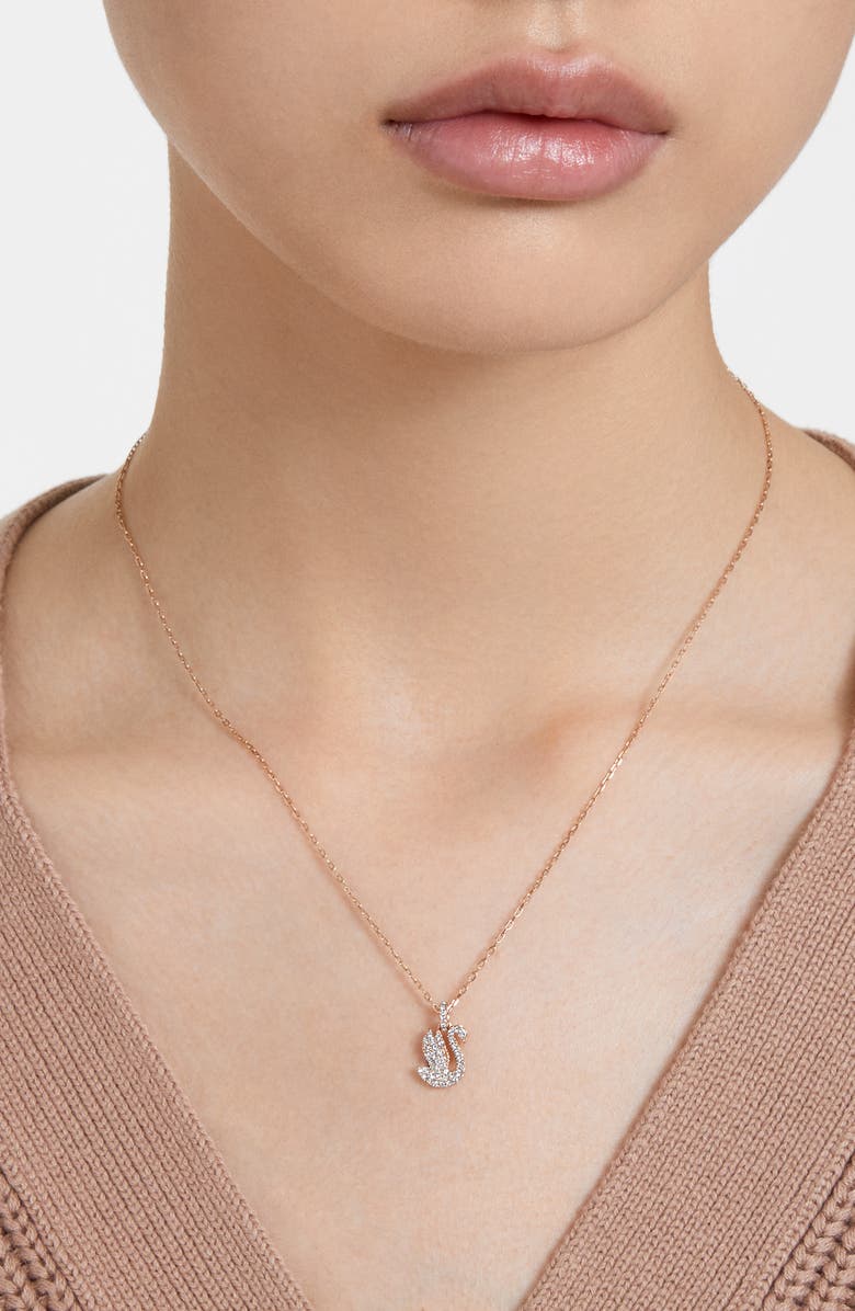 Swarovski Pavé Crystal Swan Pendant Necklace, Alternate, color, White/ Rose Gold