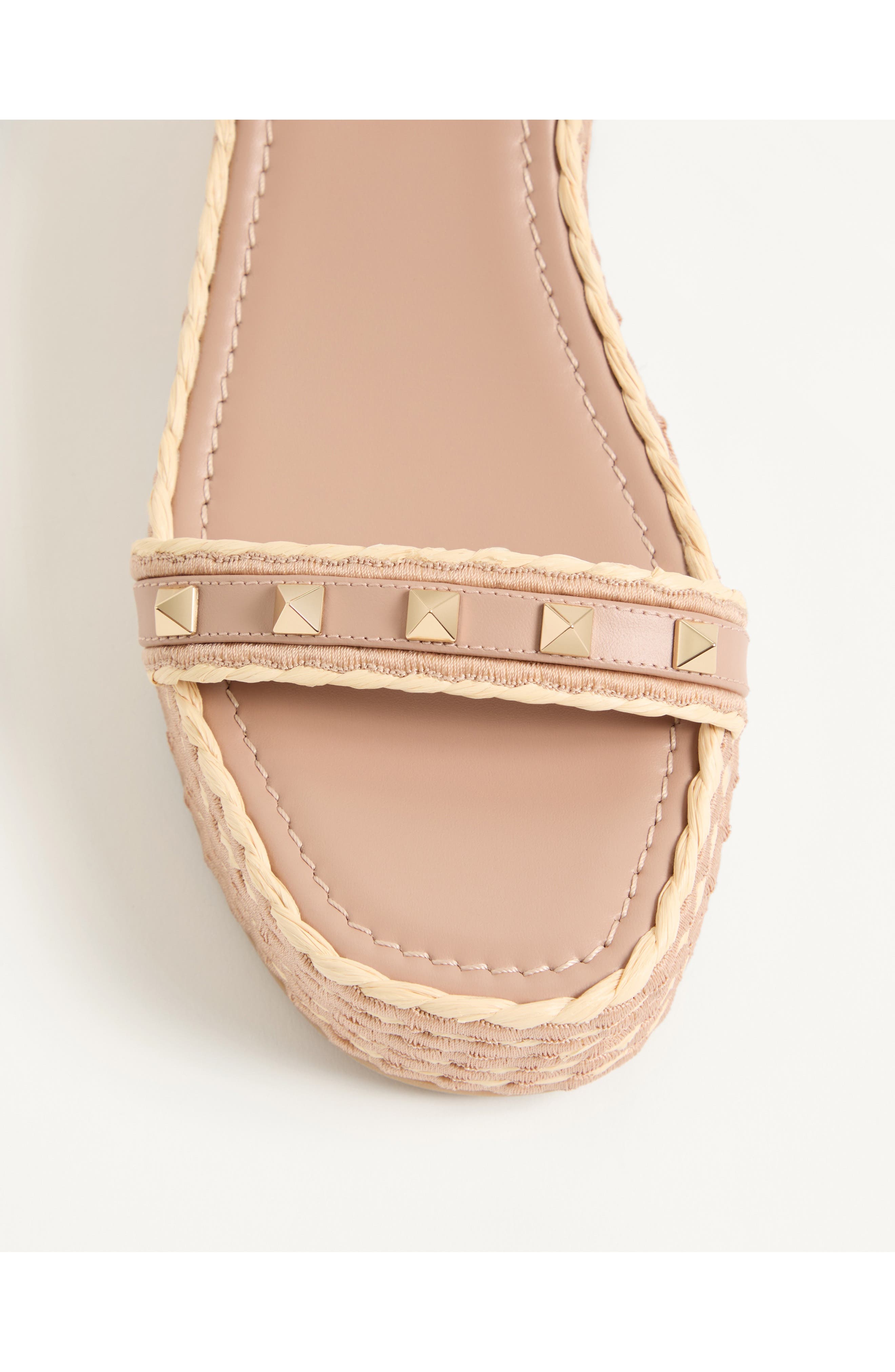 Valentino Rockstud Ankle Strap Espadrille Platform Sandal, Alternate, color, Rose
