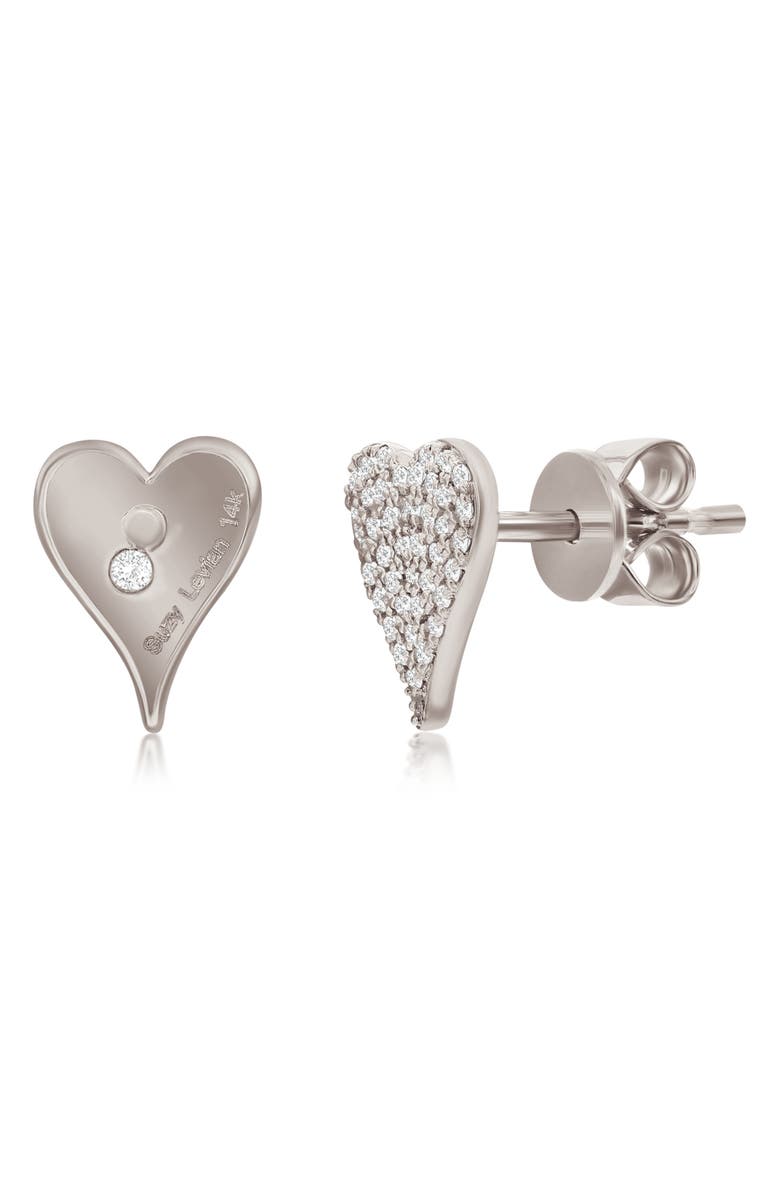 SUZY LEVIAN DIAMONDS 14K Gold Diamond Pavè Heart Stud Earrings - 0.16ct., Alternate, color, White Gold