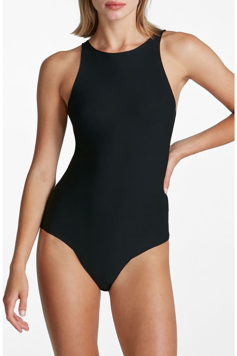 Butter Crewneck Tank Thong Bodysuit, Alternate, color, BLACK