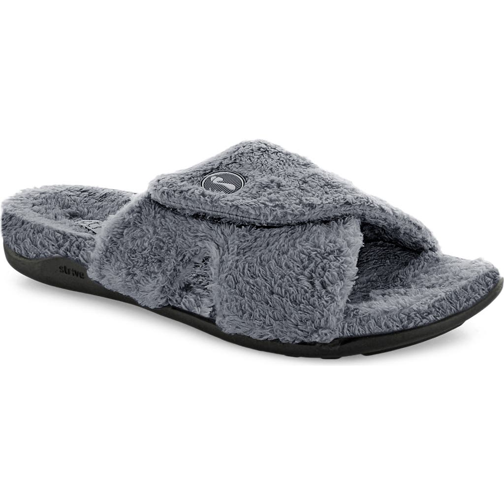 Strive Zoey Faux Fur Slipper In Gray