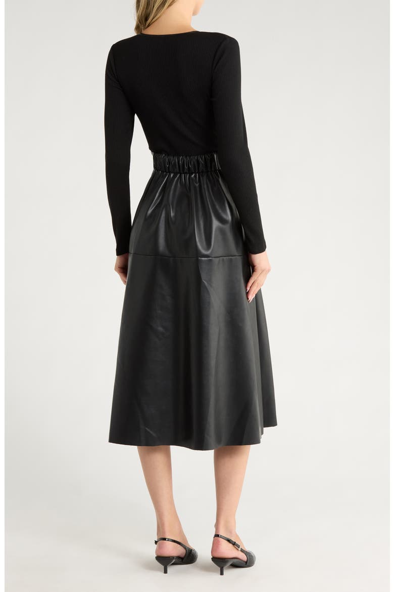 Thea Mixed Media Midi Dress, Alternate, color, BLACK