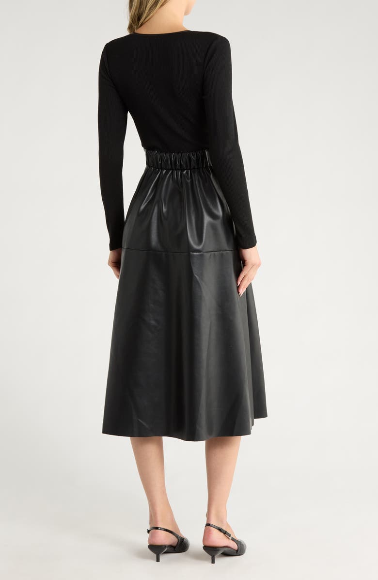 AREA STARS Thea Mixed Media Midi Dress, Alternate, color, Black