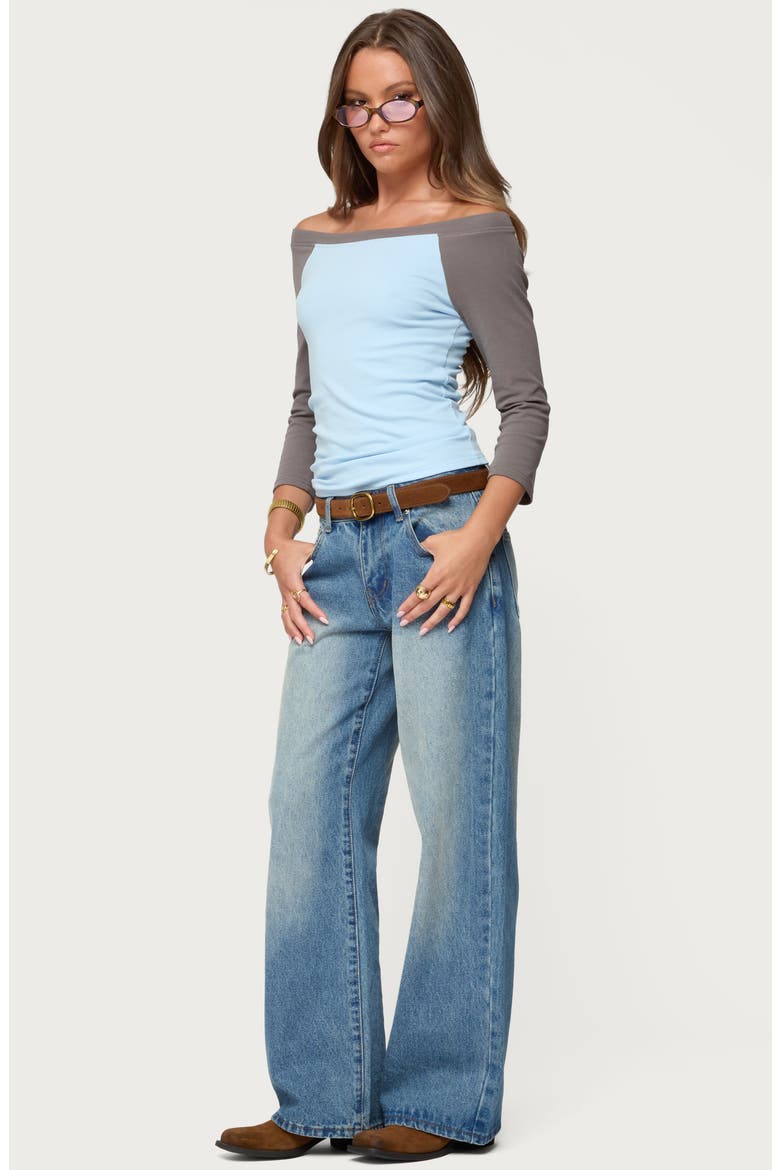 Keri Contrast Off the Shoulder Raglan Cotton Top, Alternate, color, LIGHT-BLUE