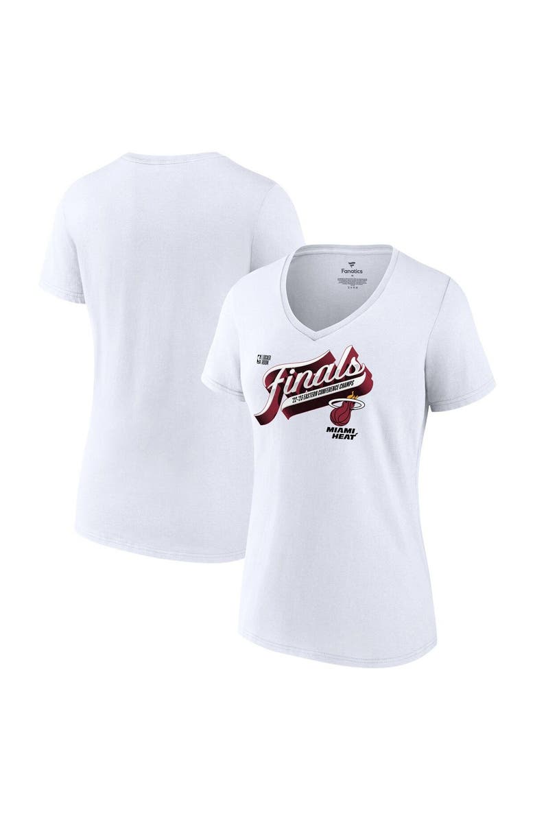 FANATICS Women's Fanatics Branded White Miami Heat 2023 Eastern Conference Champions Locker Room Plus Size V-Neck T-Shirt, Main, color, 