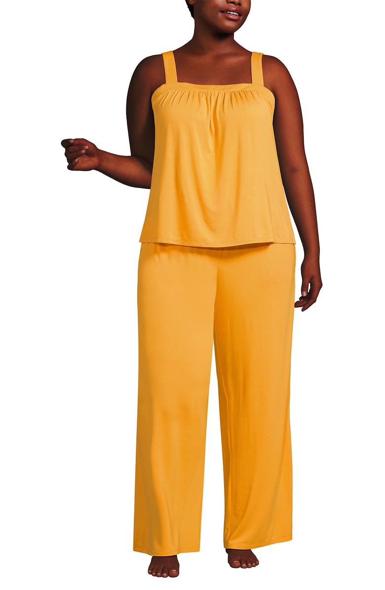 Lands' End Plus Size Cooling 2 Piece Pajama Set - Sleeveless Square Neck Top and Pants, Alternate, color, Sweet Mango