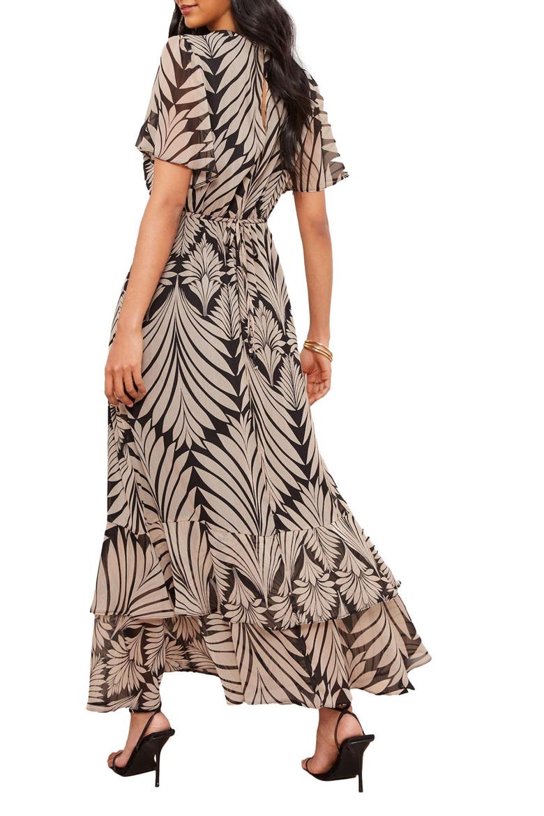 Leaf Print Chiffon Maxi Dress, Alternate, color, BLACK/ IVORY
