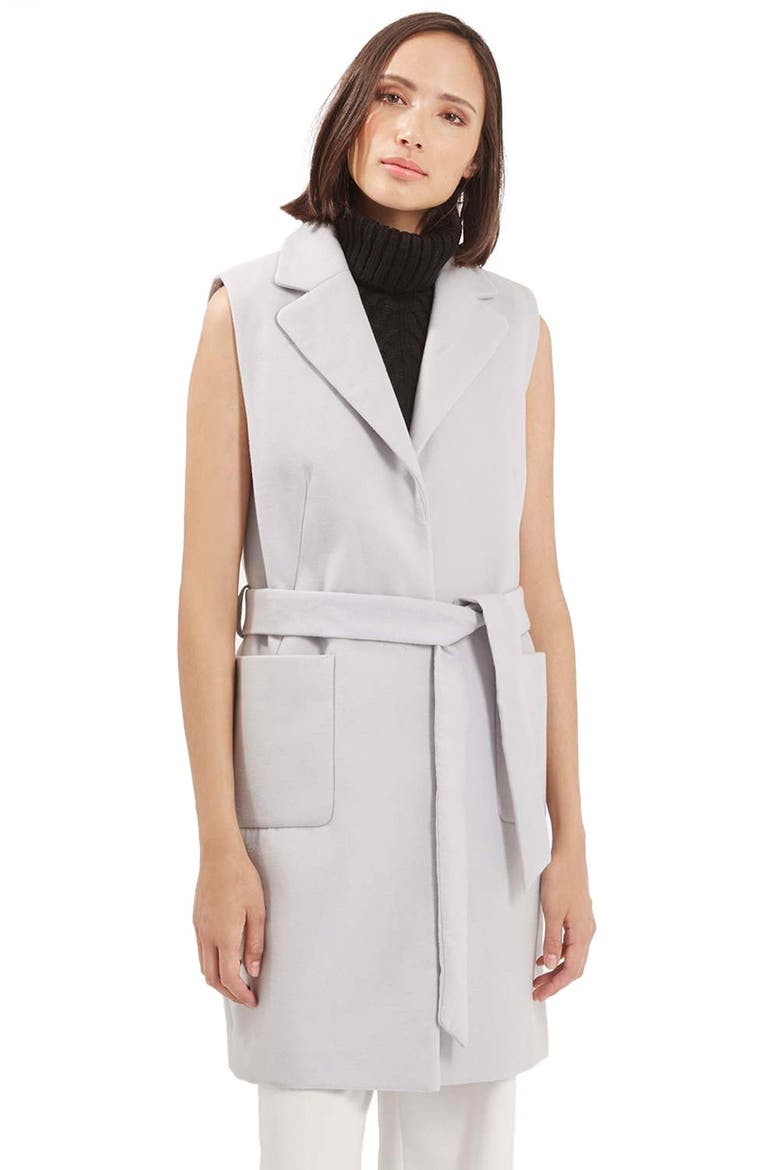 Sleeveless Belted Coat, Main, color, LIGHT GREY