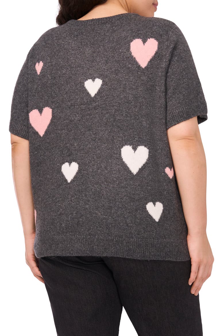 All Over Heart Short Sleeve Sweater, Alternate, color, MEDIUM HEATHER GREY