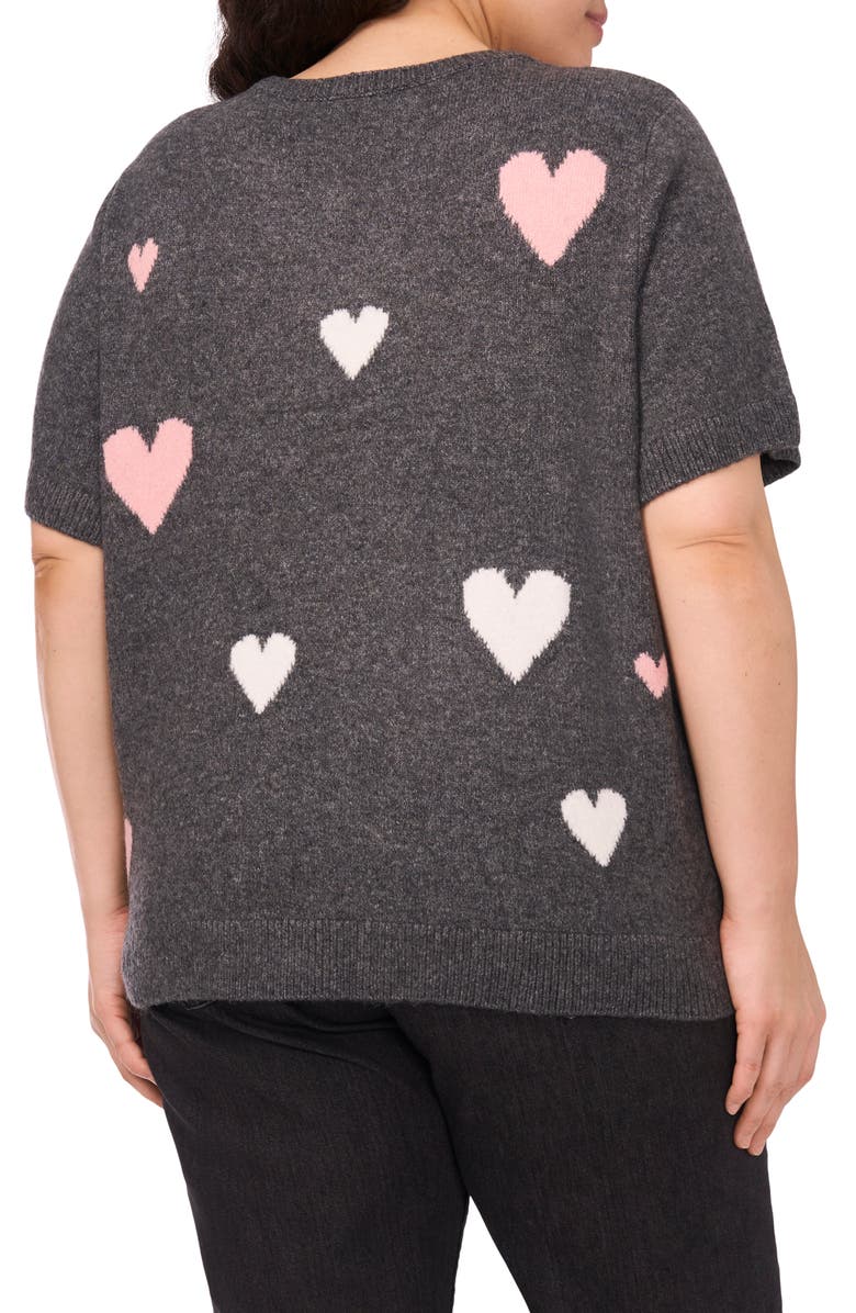 CeCe All Over Heart Short Sleeve Sweater, Alternate, color, Medium Heather Grey