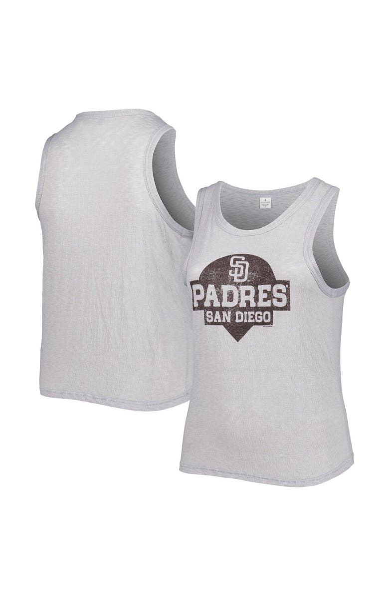 SOFT AS A GRAPE Women's Soft as a Grape Gray San Diego Padres Plus Size High Neck Tri-Blend Tank Top, Main, color, Gray