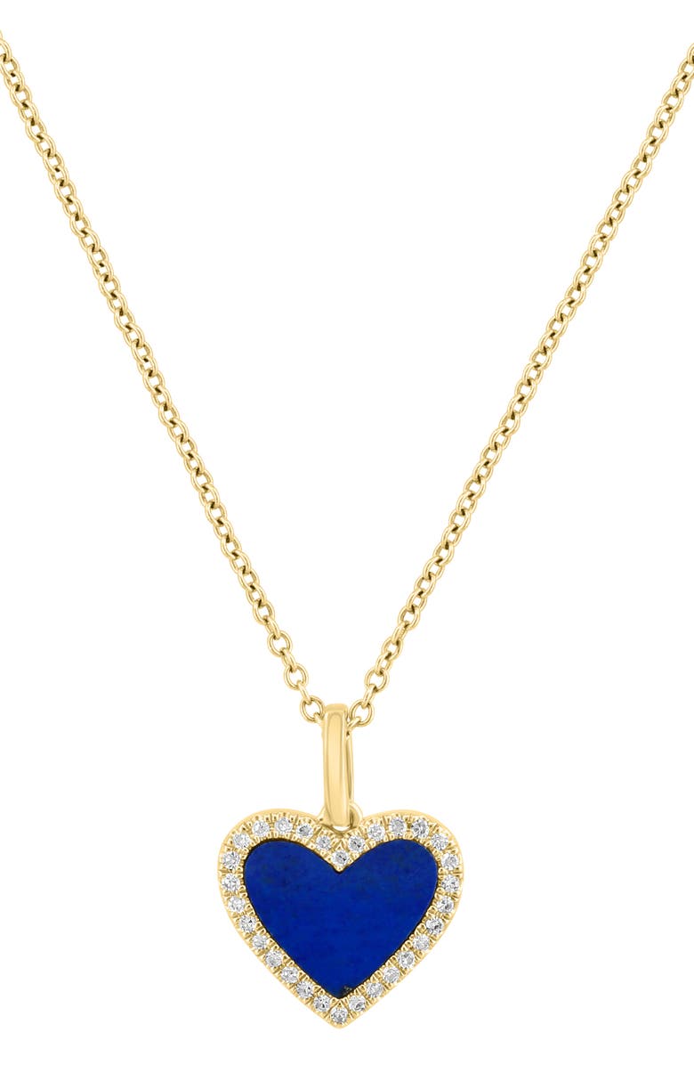 EFFY 14K Gold Diamond & Lapis Lazuli Heart Pendant Necklace, Main, color, 