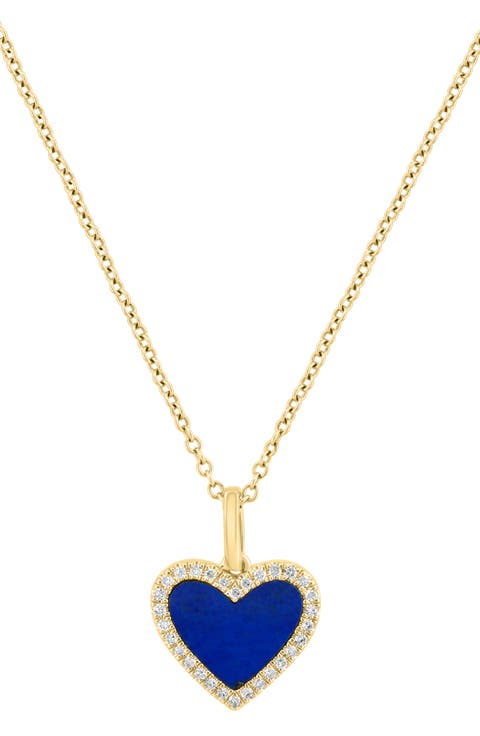 14K Gold Diamond & Lapis Lazuli Heart Pendant Necklace