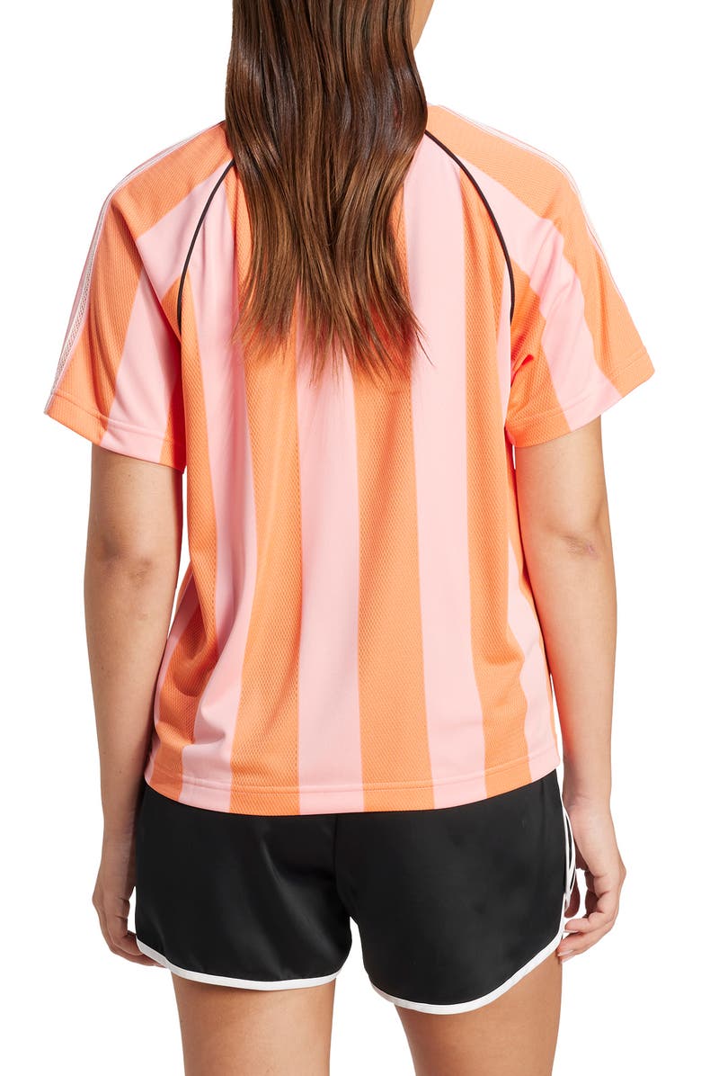 adidas Originals Floral Appliqué Stripe Mesh Soccer Jersey, Alternate, color, Pink Spark/ Solar Orange