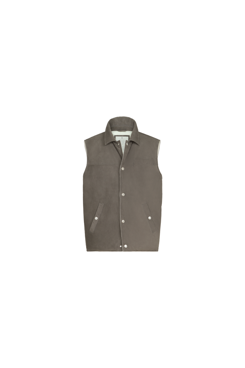 Suede down vest with shirt-style collar, Alternate, color, Grey