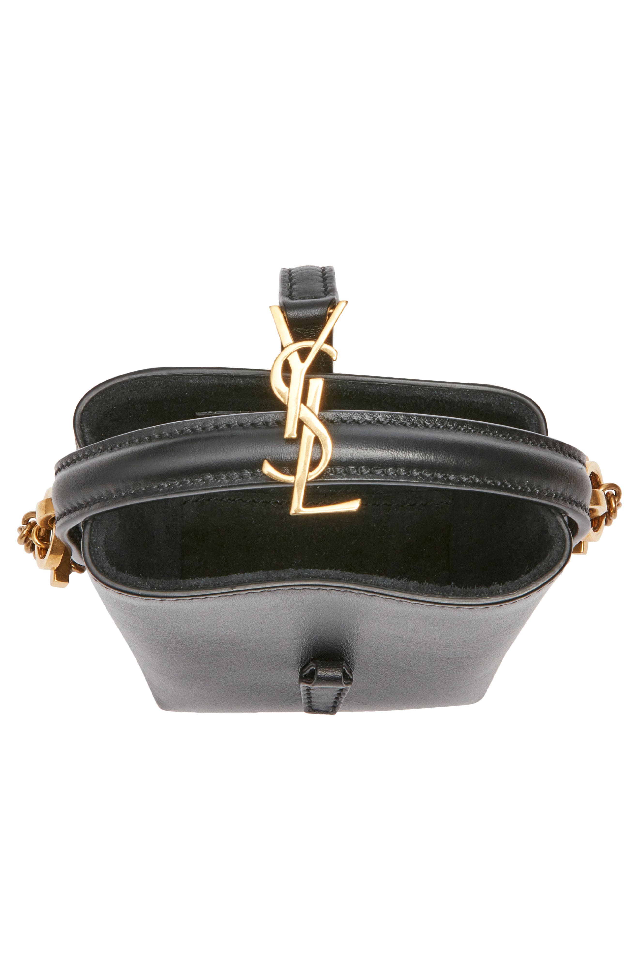 Saint Laurent Mini Cassandre Leather Bucket Bag, Alternate, color, Noir