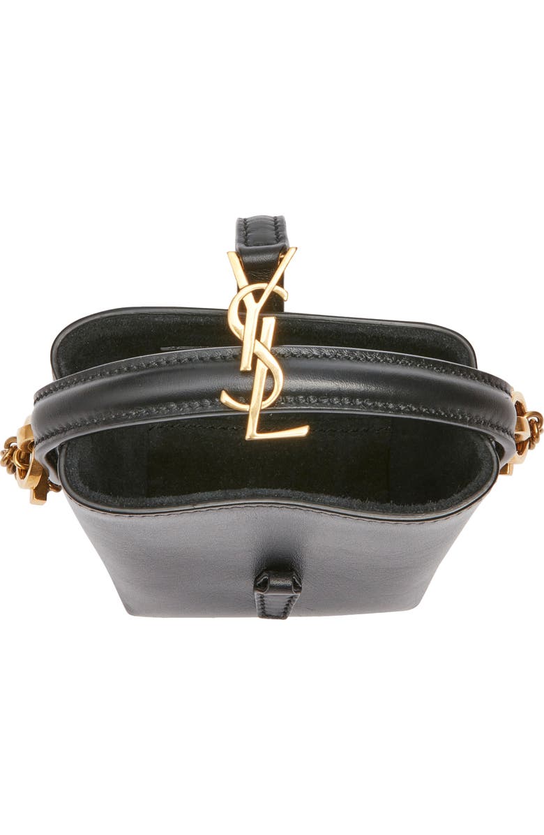 Saint Laurent Mini Cassandre Leather Bucket Bag, Alternate, color, Noir