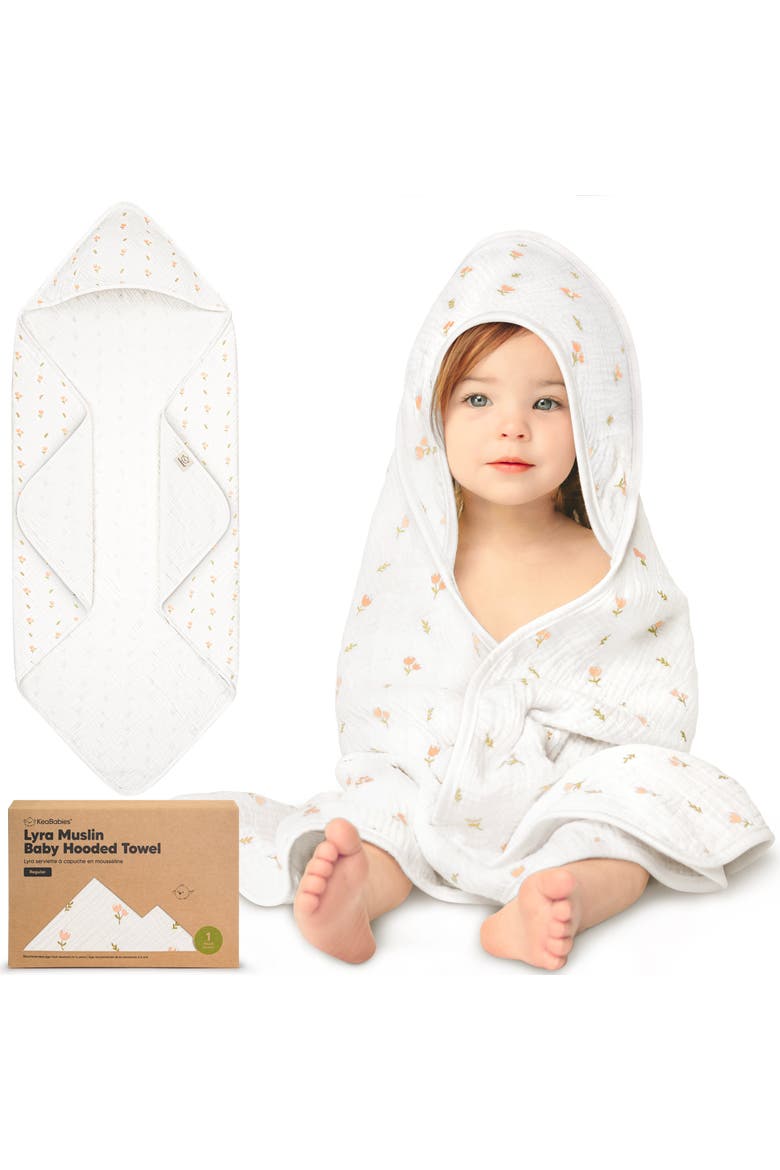 Lyra Muslin Hooded Towel, Main, color, Tulips