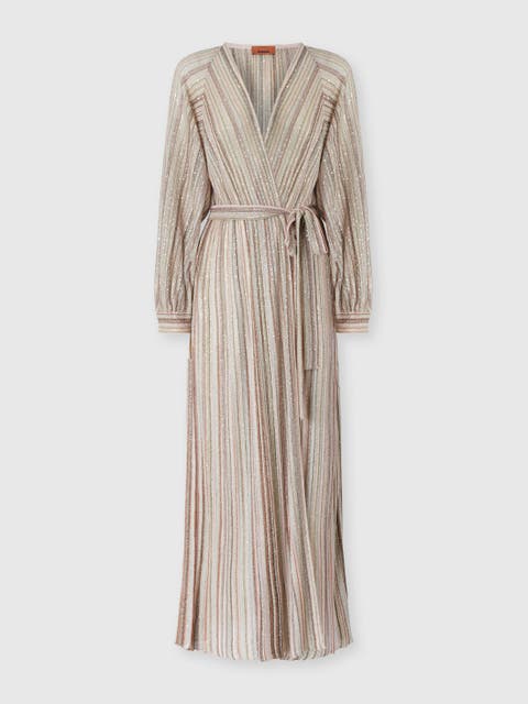 Long Ribbed Cardigan With Belt And Sequins