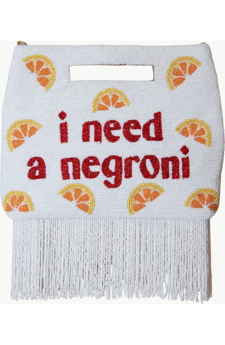 Island to East Side I Need a Negroni Handle Pouch, Fringe, Main, color, White
