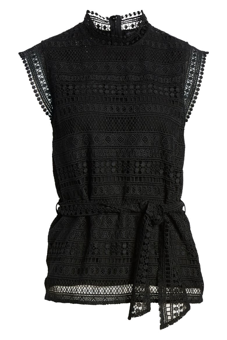 Gibson Belted Lace Top, Alternate, color, BLACK