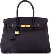 Pre-Owned Hermes Birkin Handbag Black Togo with Gold Hardware 30