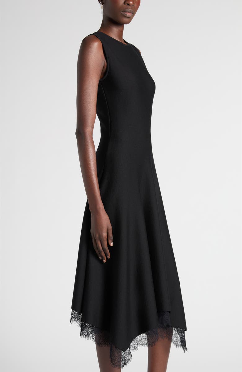 McQueen Lace Detail Asymmetric Dress, Alternate, color, Black