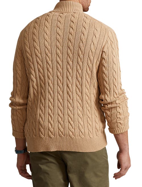 Shop Polo Ralph Lauren Big & Tall Cable Knit Cotton 1/4-zip Sweater In Camel Melange
