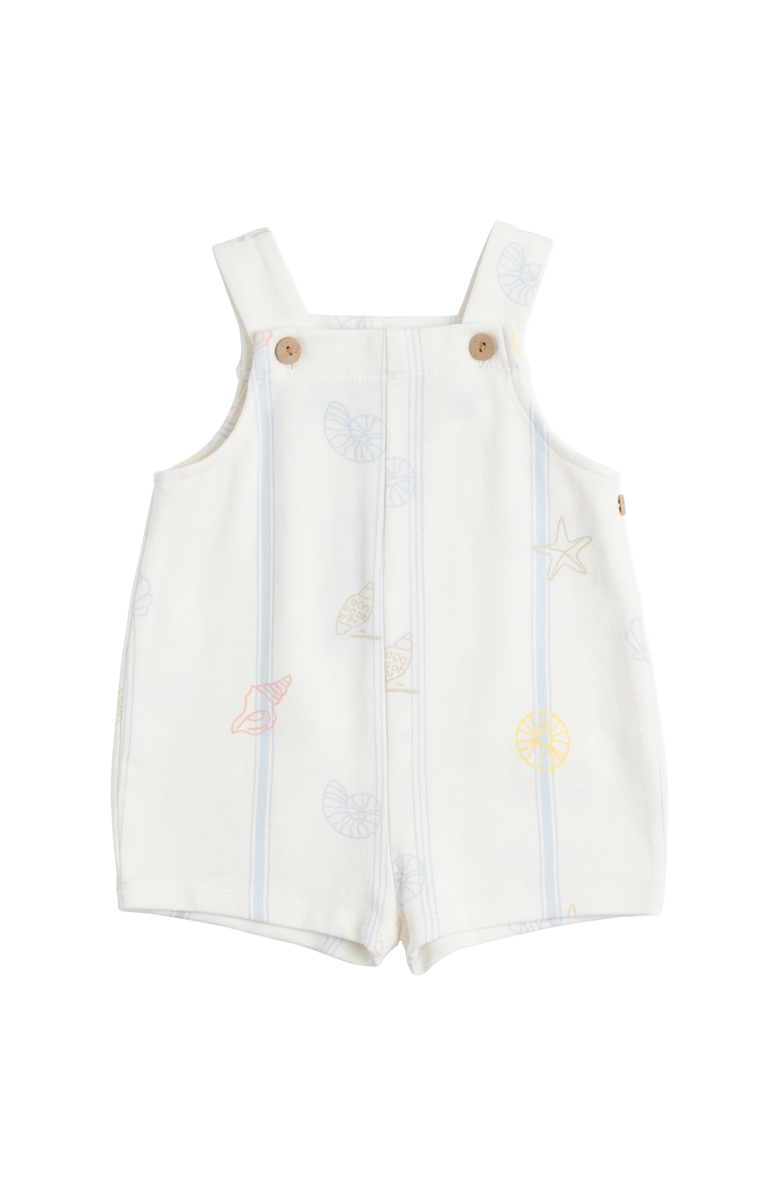 Puddles SeaShell Artwork Adjustable Strap Overall Romper, Main, color, Ivory/Blue