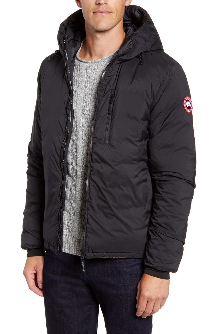 Lodge Packable Windproof 750 Fill Power Down Hooded Jacket, Main, color, BLACK