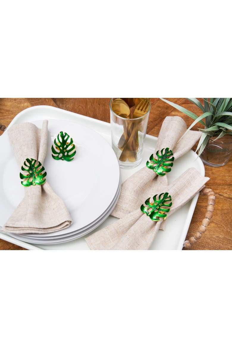 Monstera Leaf Napkin Rings Set of 4, Alternate, color, Blue