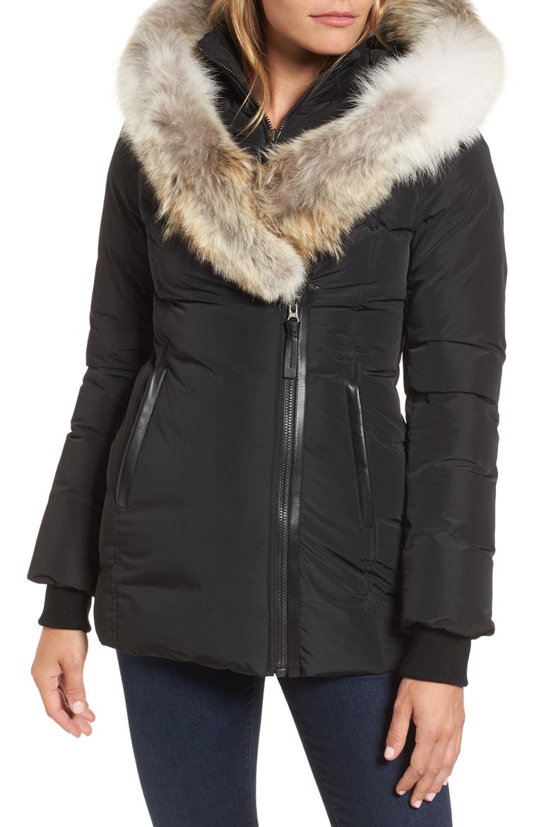 Adali-X Hooded Down Parka with Inset Bib & Genuine Fox Fur Trim, Alternate, color, BLACK