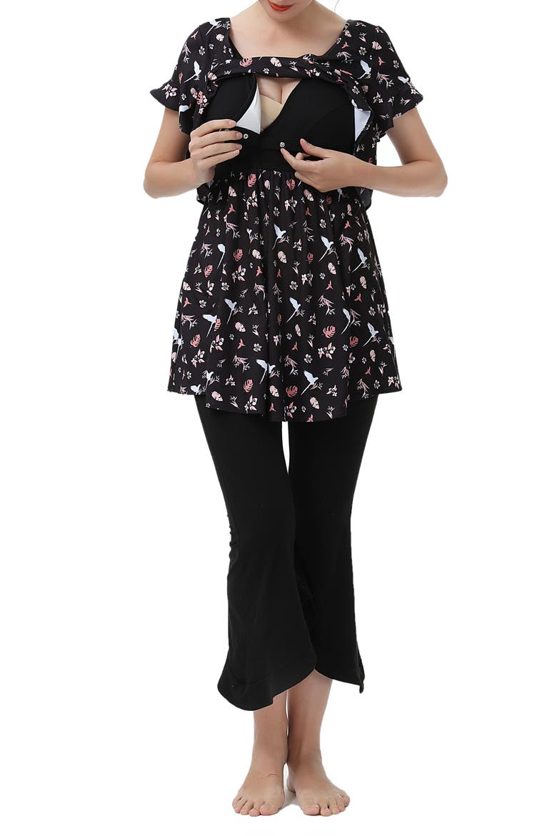 Angela Maternity/Nursing Pajamas, Alternate, color, BLACK