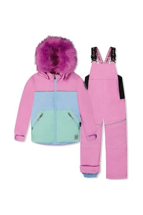 Girl Discover Fleece Colorblock Jacket Snow Pants Two Piece Snowsuit