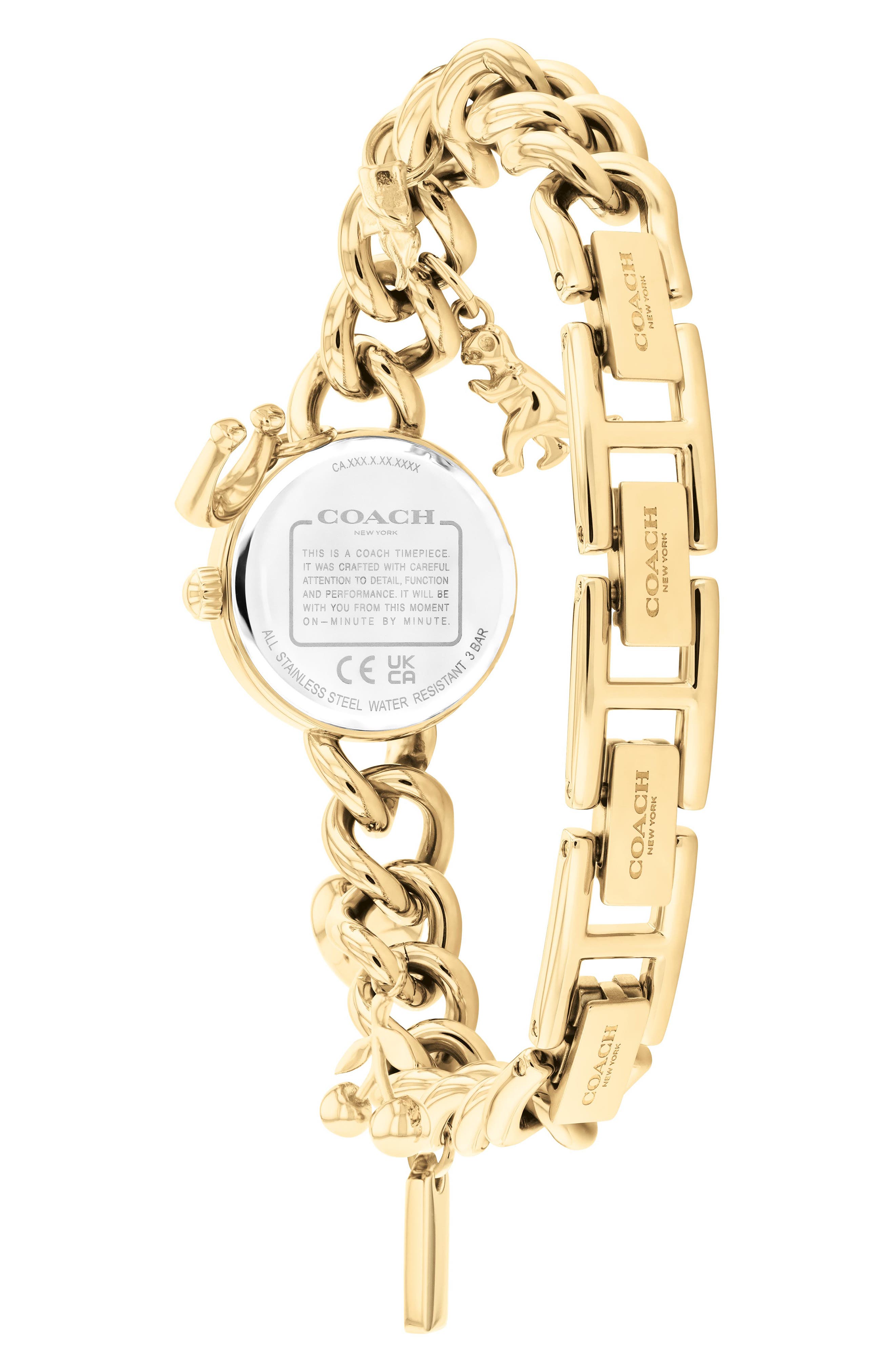 Coach（コーチ）の「Zoe（ゾーイ）」チャームブレスレットウォッチ Iris Goldtone Charm Bracelet Watch, 22.5mm (Women) | Nordstrom