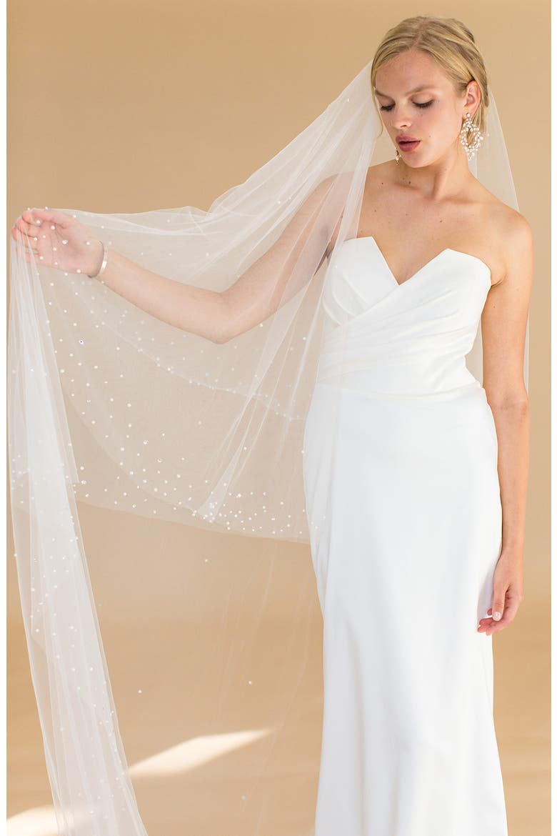 Kalonice Crystal & Imitation Floor Length Chapel Veil (Nordstrom Exclusive), Alternate, color, IVORY