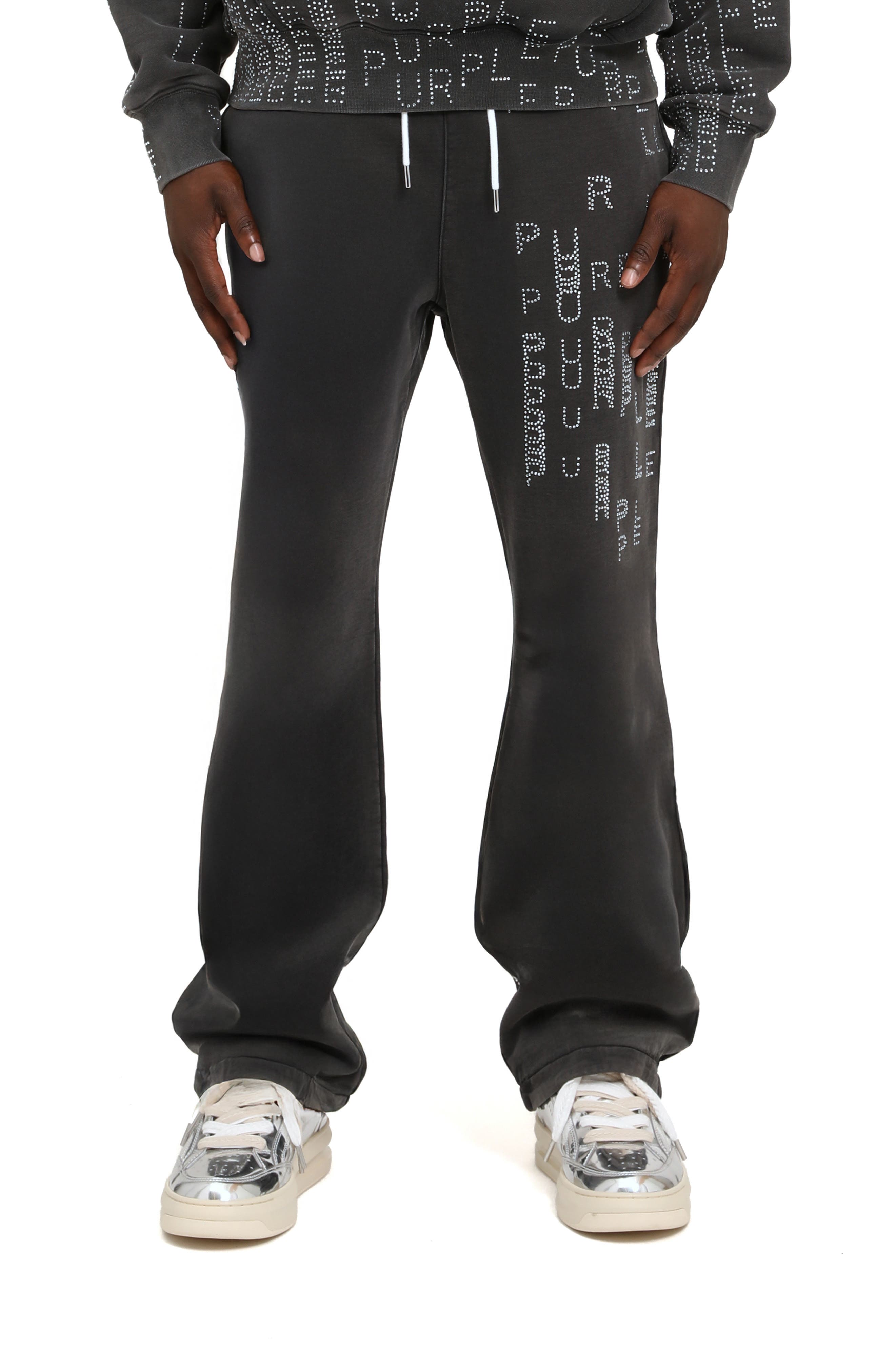 PURPLE BRAND Rhinestone Cotton Fleece Flare Sweatpants (Men ...