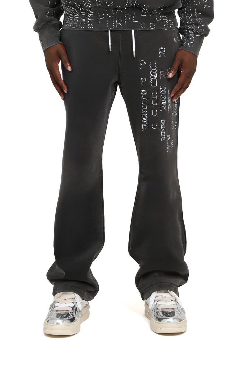 PURPLE BRAND Rhinestone Cotton Fleece Flare Sweatpants, Main, color, Black