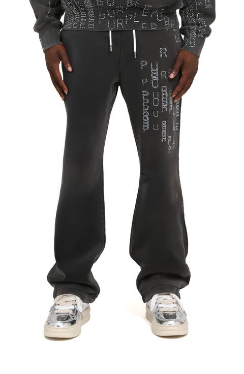 Rhinestone Cotton Fleece Flare Sweatpants