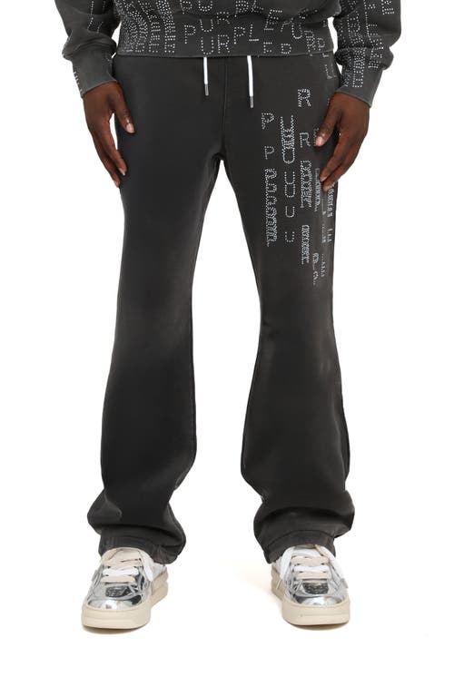Purple Brand Rhinestone Cotton Fleece Flare Sweatpants In Black