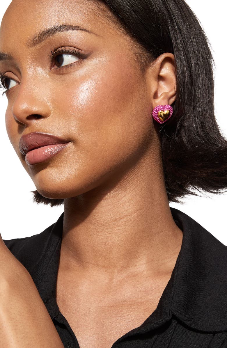 Kurt Geiger London Pavé Heart Stud Earrings, Alternate, color, Gold/ Pink
